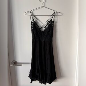 *NWT* Free People Adella Slip Dress Black Lace Adjustable Ruffle Smocked (XS)